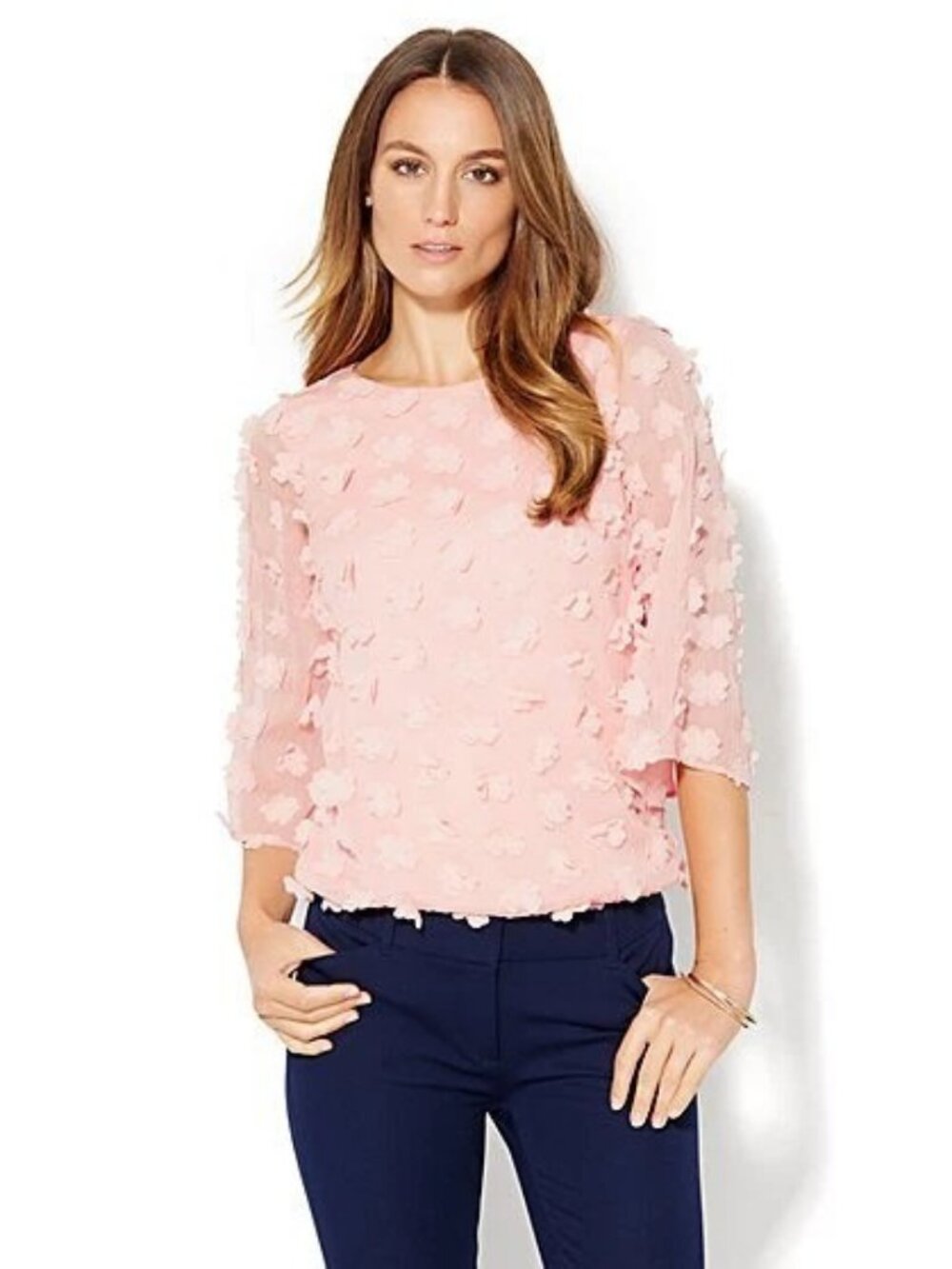 New York & Company 7th Avenue Floral Applique Blouse, size XS